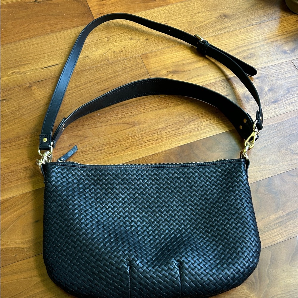 Quince Black Woven Leather Shoulder Bag